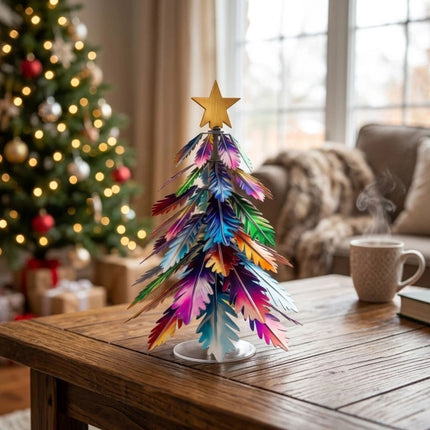 Metal Iron Colorful Mini Christmas Tree Tabletop Rotating Xmas Tree Ornament