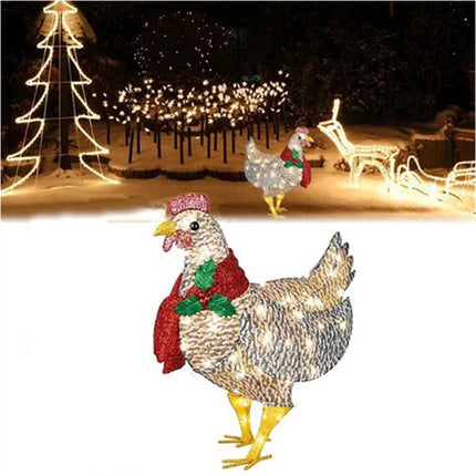 Xmas LED Light-up Chicken with Scarf Christmas Yard Art LED Ornaments