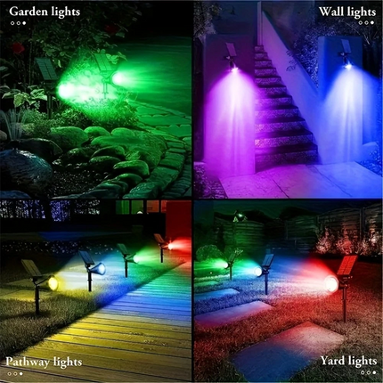 2Pcs Solar Spot Lights LED Garden Outdoor Pathway Lawn Fence Lamp Spotlight RGB