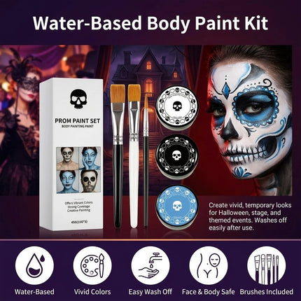Face and Body Paint Palette (White, Black, Red) for Fancy Dress, Cosplay & Halloween Makeup