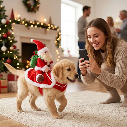 Christmas Costumes Dog Cat Pet Santa Riding Claus Outfit Funny Fancy Clothes