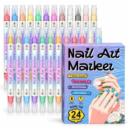 24 Colors Dual-Ended Nail Art Pens Set,24pcs Dual-Ended Pens