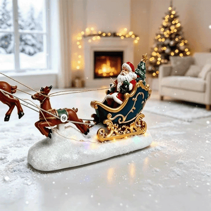 Christmas Santa Claus Sleigh Reindeer LED Light Resin Ornament Holiday Decor