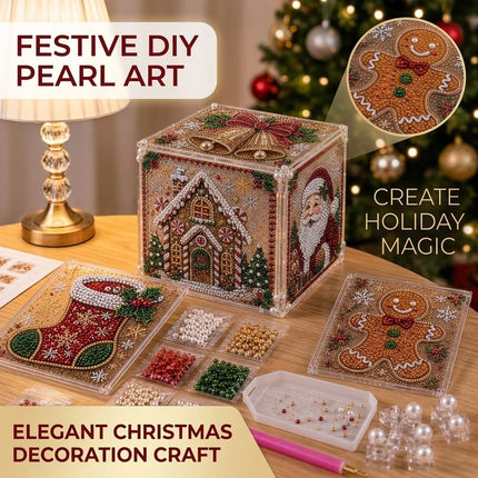 3D Wooden House Christmas Pearl Diamond Art Kit, Christmas Diamond Painting Kits