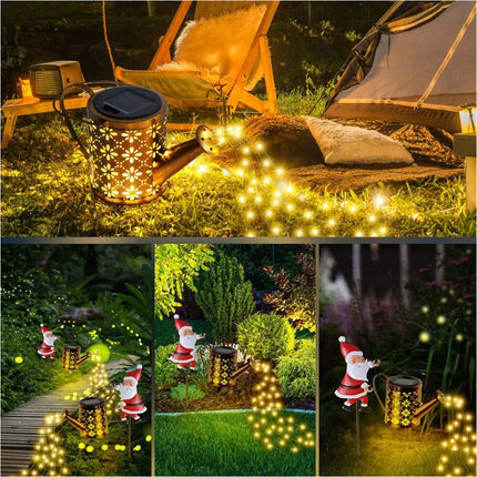 Solar Watering Can Lights Outdoor,Christmas Santa Waterproof Metal Garden Decor