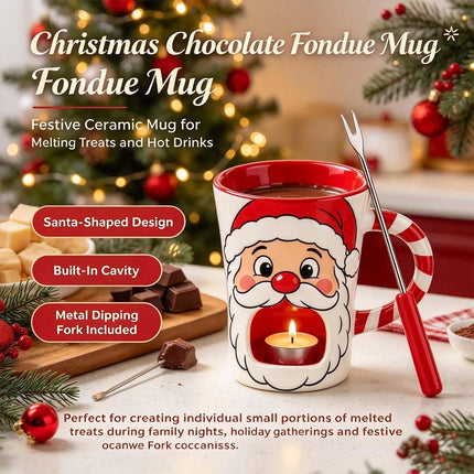 Christmas Ceramic Chocolate Fondue Mug Set with Fork Festive Party Gift 130ml
