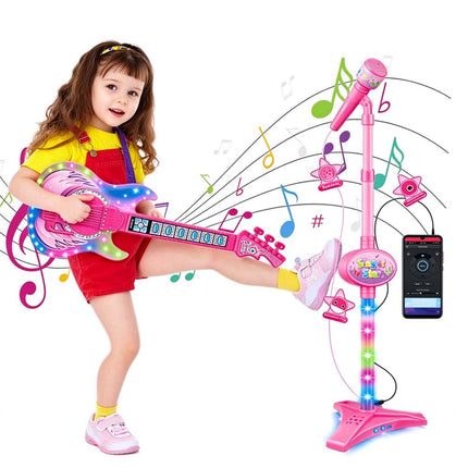 Guitar and Microphone Set with Music&Colorful Light Karaoke Toys Gift
