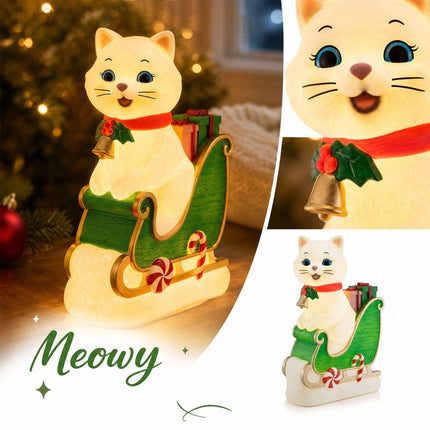 Christmas Cat in Sleigh Blow Mold Decoration 24" Lighted Festive Feline Kitty