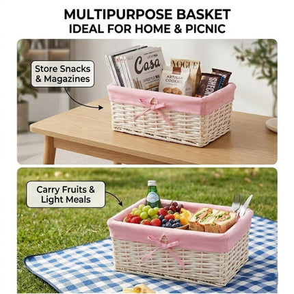 3-Piece Wicker Picnic Basket Set Multifunctional Storage Organiser
