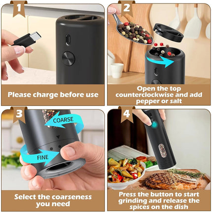 2pc Electric Salt And Pepper Grinder Set, Rechargeable Salt And Pepper Mill