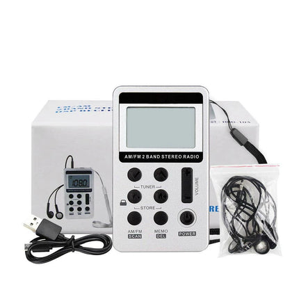 Portable FM/AM Mini Radio Pocket Receiver Digital LCD Stereo Earphone Set USB