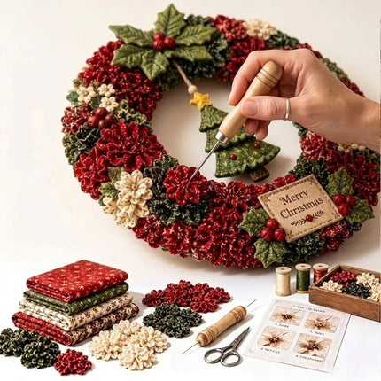 Handmade 3D Fabric Poke Wreath DIY Kit Christmas Wreath Making Set Craft Gift