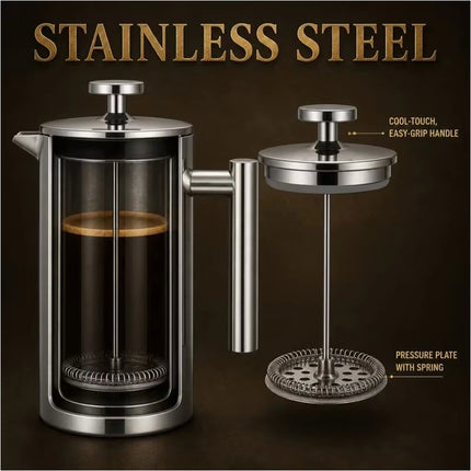 350ML Stainless Steel Cafetiere French Press Filter Coffee Plunger Pitcher