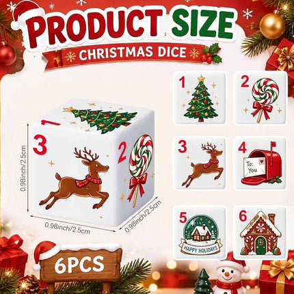 6Pcs Christmas Mahjong Dice, 25mm Acrylic Game Dice