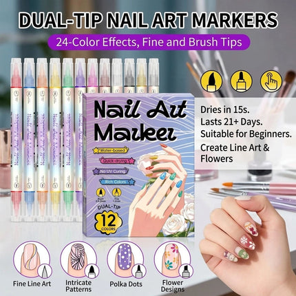 12 Colors Nail Art Pens Set, 2027 New Nail Art Markers Polish Pens for 3D Nail
