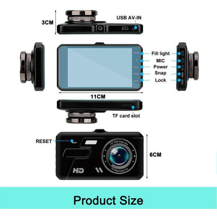 Dash Cam 4 Inch LCD Car DVR Driving Recorder Dual Lens Camera 1080P Vehicle Video