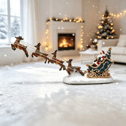 Christmas Santa Claus Sleigh Reindeer LED Light Resin Ornament Holiday Decor