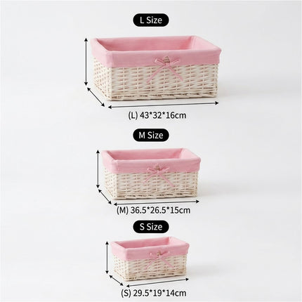 Pink 3 Pcs Wicker Storage Basket Washing Clothes Basket Hamper Picnic Basket set