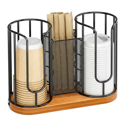 Drink Cup Holder Wood Base Tableware Storage Easy Reach for Countertop, Office