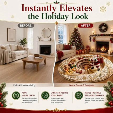 Large Round Christmas Rugs 3D Printed Illusion Rug Anti Slip Soft Carpet Mat   （B  80*80cm)