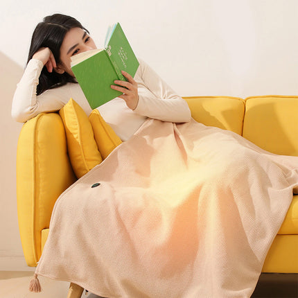 USB Electric Heated Throw Blanket Warm Poncho Wrap Blanket Portable Heated Shawl  (Beige)