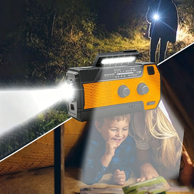 Emergency Wind Up Solar Radio Hand Crank Power Bank FMAM Charger Torch 4000mAh