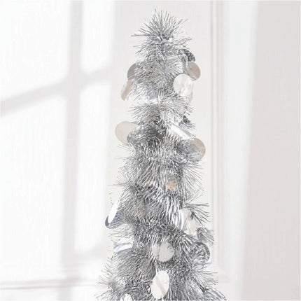 Foldable Christmas Tree Retractable Tinsel Tree Holiday Decor Silver