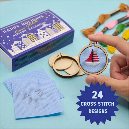 Christmas Cross Stitch Advent Calendar, Stitch Advent Calendar Christmas Blue