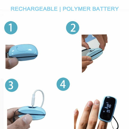 Rechargeable Finger Pulse Oximeter Blood Oxygen Saturation Heart Rate Monitor Blue