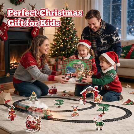 Christmas Electric Train Toy Mini Set Xmas Tree Train Track Rail Car Gifts