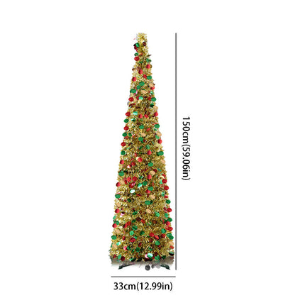 Foldable Christmas Tree Retractable Tinsel Tree Holiday Decor Gold and colors