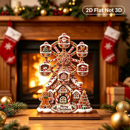 Wooden Christmas Ferris Wheel Ornament Hand-Rotating Tabletop Decor