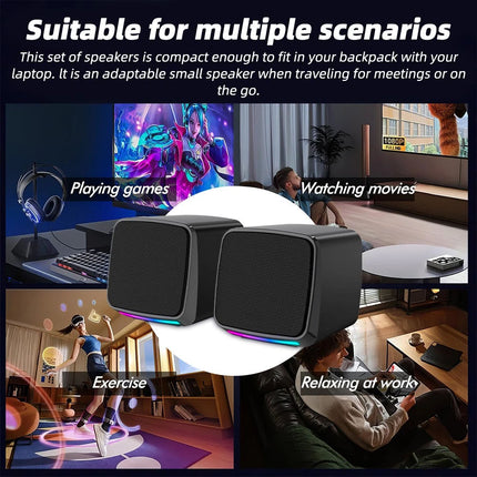 Pair Computer Speaker Loud Sound with RGB Light for PC Laptop Stereo Desktop
