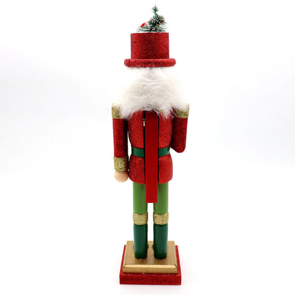 38cm 15" Christmas Wooden Nutcracker Soldier Puppet Guard Statue Xmas Ornament Soldier w Christmas Tree Hat