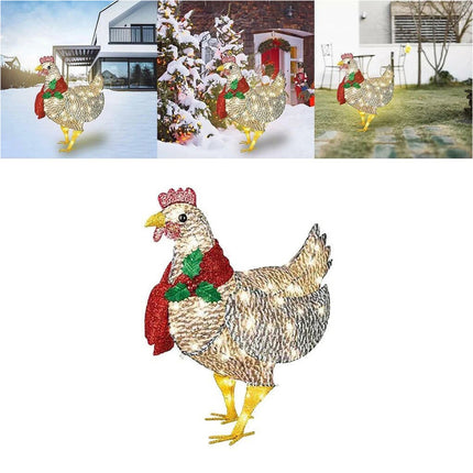 Xmas LED Light-up Chicken with Scarf Christmas Yard Art LED Ornaments