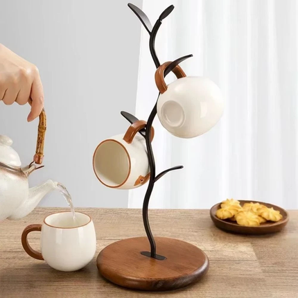 4 Cups Tree Mug Rack Stand Holder Cup Wooden Coffee Storage Tea Glass Hanger
