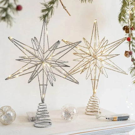 LED Christmas Tree Topper Star Xmas Tree Light Ornaments Party Tree Decor