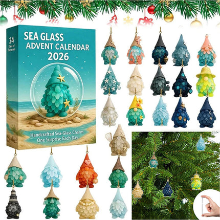 2026 24 Days Surprise Sea Glass Gnome Advent Calendar Acrylic Hanging Decoration