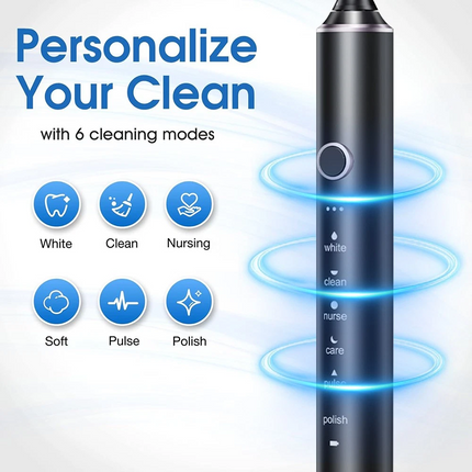 Sonic Electric Toothbrush USB Rechargeable With 8 Brush Heads 6 Modes Timer Case