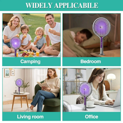 3in1 Electric Mosquito Swatter Fly Insect Killer Bug Zapper Rotating Racket Trap