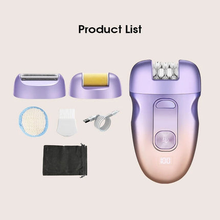 USB LED 3-in-1 Epilator for Women–Facial, Eyebrow &Body Hair Removal+ Exfoliator