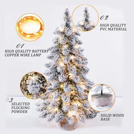 Tabletop Small Christmas Tree With Snow LED Lights Xmas Ornament Decoration