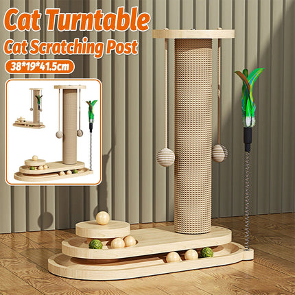 Cat Scratcher Board Oval Turntable Toy Scratching Post Interactive Pet Furniture