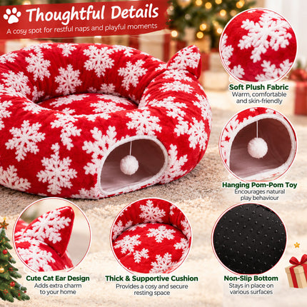 Cat Tunnel Bed Red Donut Rest Cave 90 cm Foldable Fabric Cotton Filled Channel