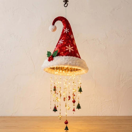 Lighted Santa Hat Hanging Chandelie Light Glowing Star Tassel Hat Decorations
