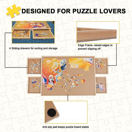 1000 Piece Puzzle Board with Drawer Cover Portable Wooden Jigsaw 29"x21.6"