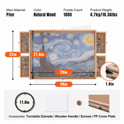 1000 Piece Puzzle Board with Drawer Cover Portable Wooden Jigsaw 29"x21.6"