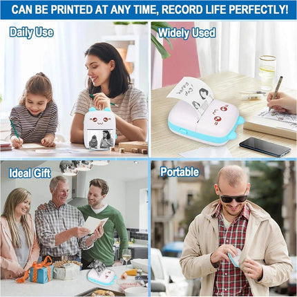 Blue Mini Portable Pocket Bluetooth Thermal Printer Wireless Photo Inkless Sticker