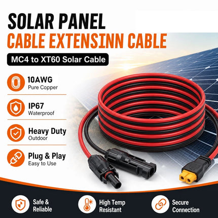 For MC4 Solar Panel Connector To XT60 Adapter IP67 10AWG 3M Extension Cable 3M