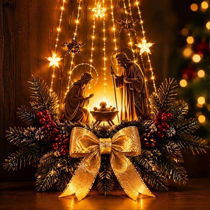 Glowing Nativity Wall Decor Lighted Star Ornament Night Light Living Room